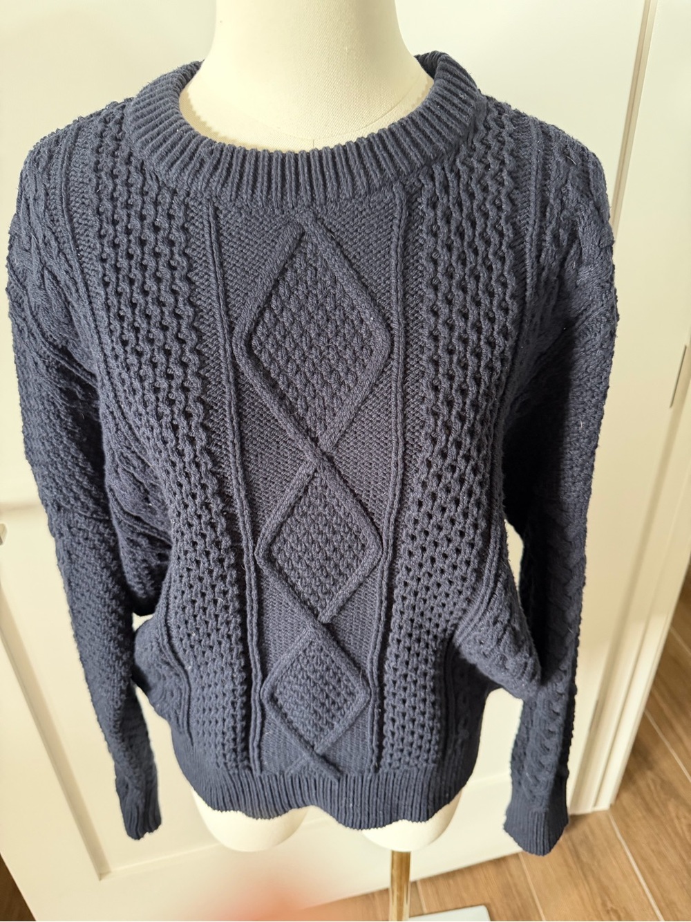Madewell Navy Cable Knit Crew Sweater
